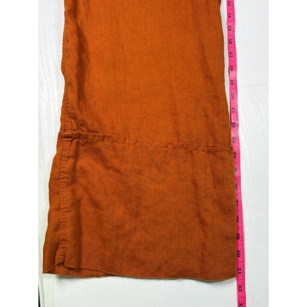 Zara Women Burnt Orange 100% Linen Wide Leg Drawstring Pants Size Small S Boho - Picture 11 of 13